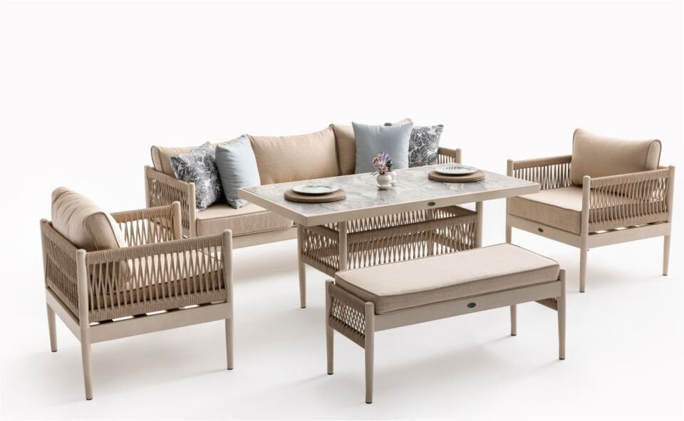 Lyon 3+1+1 Krem Düz 110S Sehpa Ayağı+Puf Capy Mn.Olf