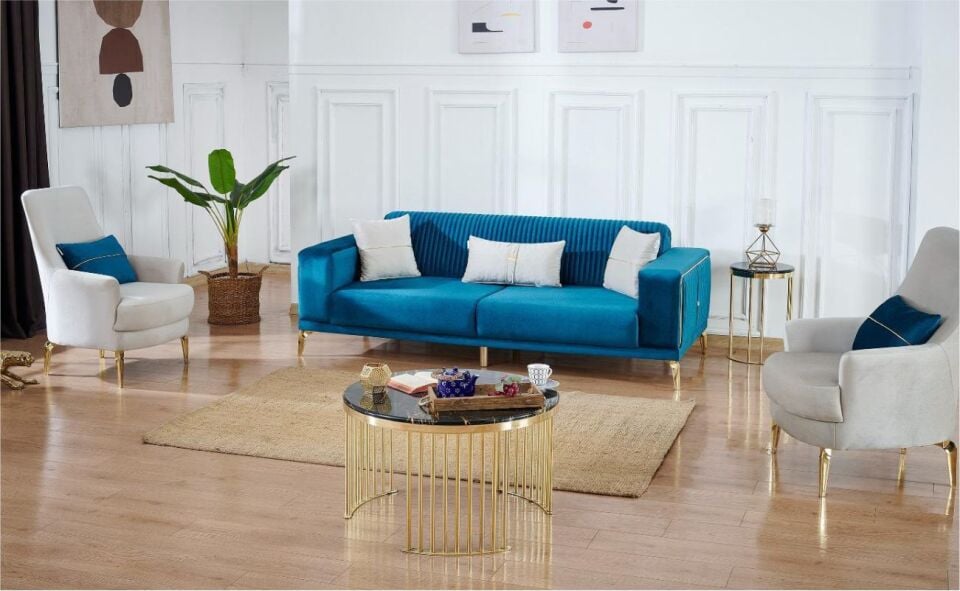 Elegance Koltuk Takımı 3+1+1 L02 Krem/ 3 Lü L14 Lacivert