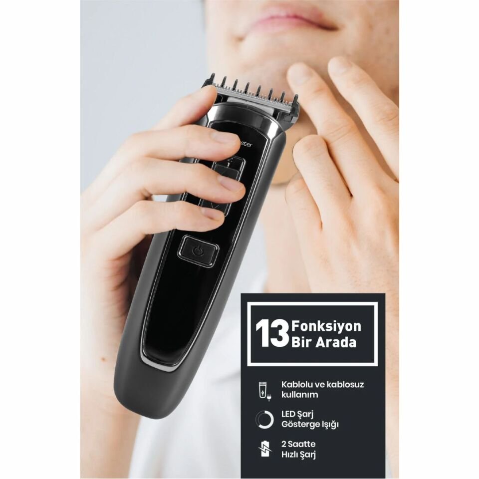 Goldmaster Axel 13in1 Hızlı Şarj Özellikli Kablolu Kablosuz Paslanmaz Çelik 21 Kademeli Erkek Bakım Seti