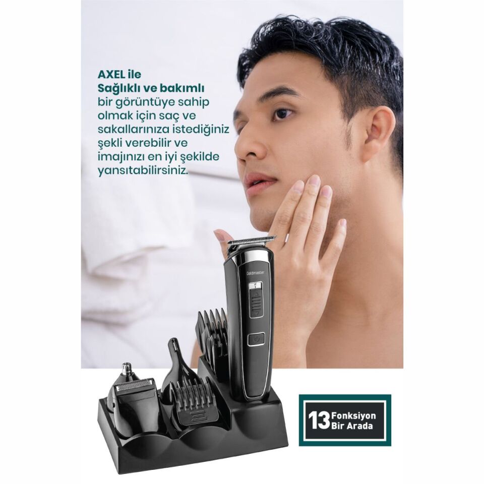 Goldmaster Axel 13in1 Hızlı Şarj Özellikli Kablolu Kablosuz Paslanmaz Çelik 21 Kademeli Erkek Bakım Seti