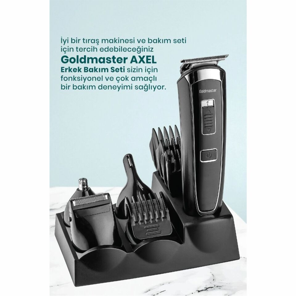 Goldmaster Axel 13in1 Hızlı Şarj Özellikli Kablolu Kablosuz Paslanmaz Çelik 21 Kademeli Erkek Bakım Seti