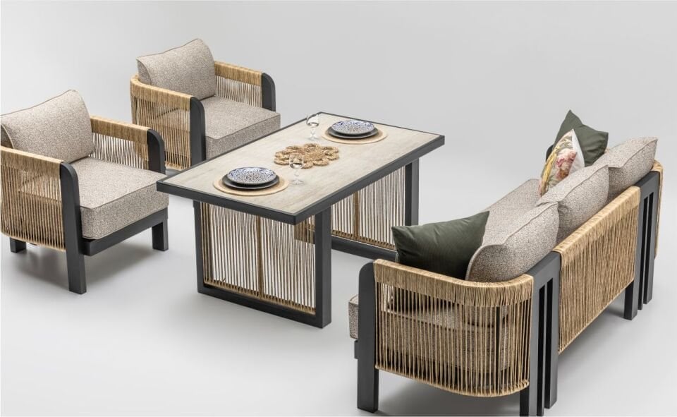 Atlas 3+1+1 80X145X65 R.Cam Siyah Bahçe Mobilyası