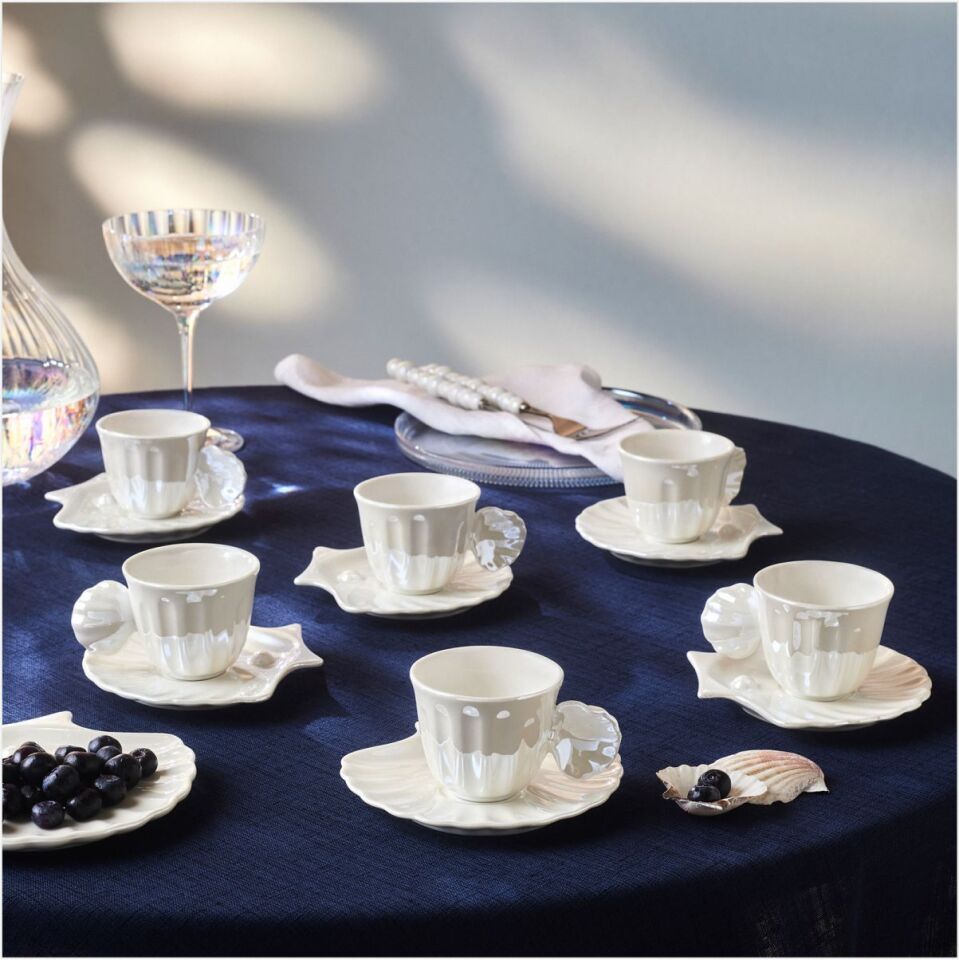 KARACA İSTİRİDYE LÜSTERLİ 6 KİŞİL BEYAZ FİNCAN TAKIMI