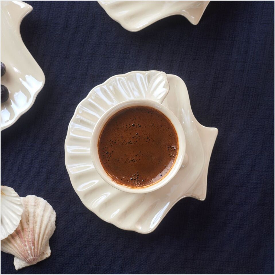 KARACA İSTİRİDYE LÜSTERLİ 6 KİŞİL BEYAZ FİNCAN TAKIMI