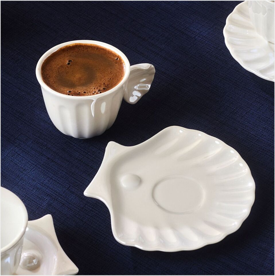 KARACA İSTİRİDYE LÜSTERLİ 6 KİŞİL BEYAZ FİNCAN TAKIMI