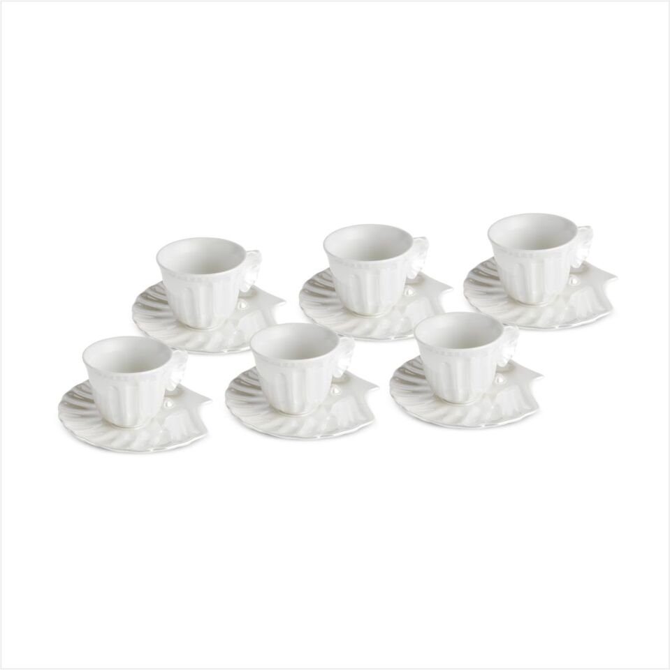 KARACA İSTİRİDYE LÜSTERLİ 6 KİŞİL BEYAZ FİNCAN TAKIMI