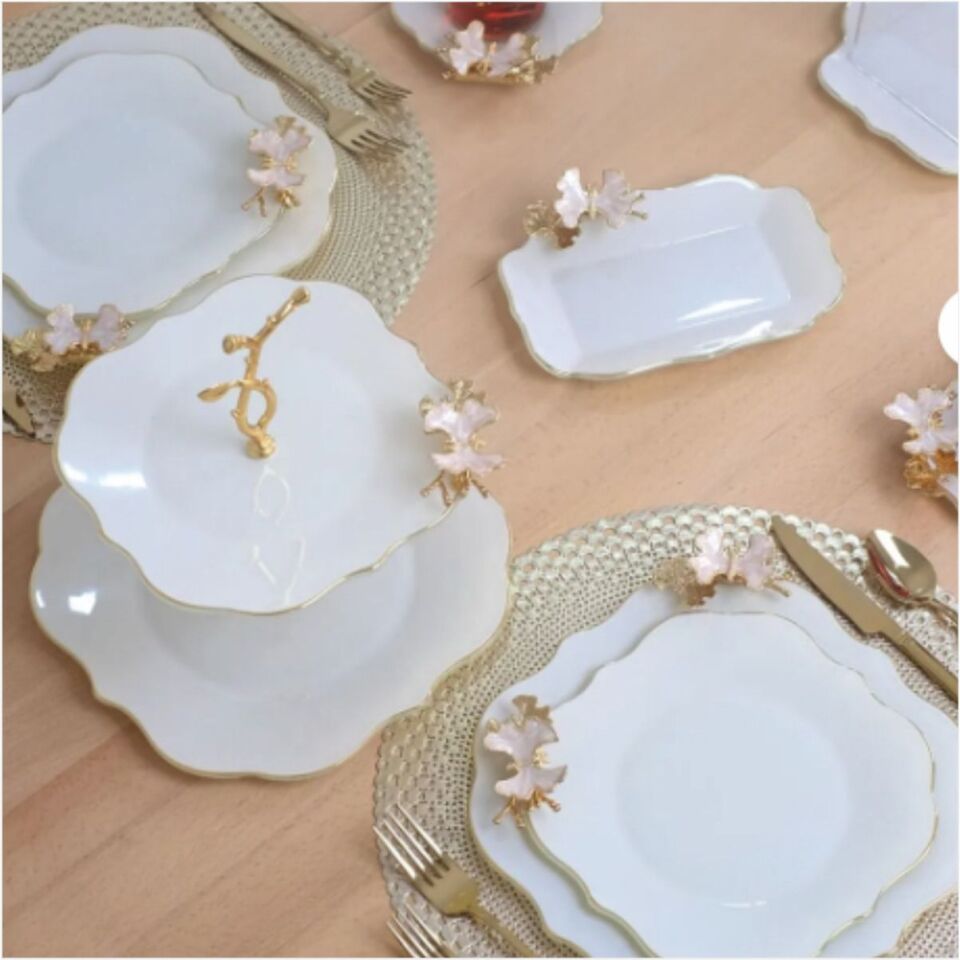 Glore Dolmabahçe Lotus Altın Tomurcuk Çiçek Sedef 34 Parça Tea Time