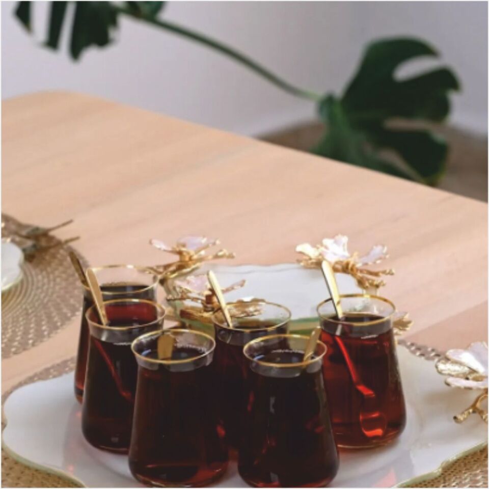 Glore Dolmabahçe Lotus Altın Tomurcuk Çiçek Sedef 34 Parça Tea Time