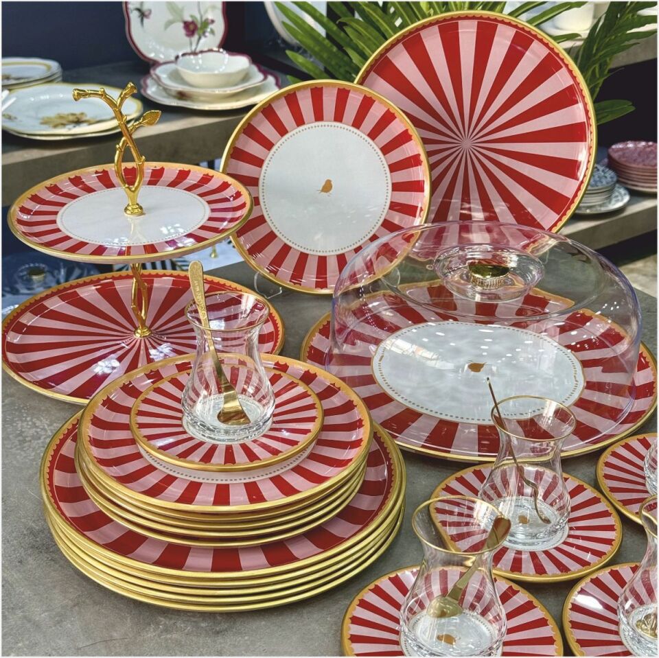 Glore Pink Line 34 Parça 6 Kişilik Pasta Servis Takımı