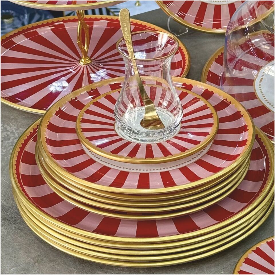 Glore Pink Line 34 Parça 6 Kişilik Pasta Servis Takımı