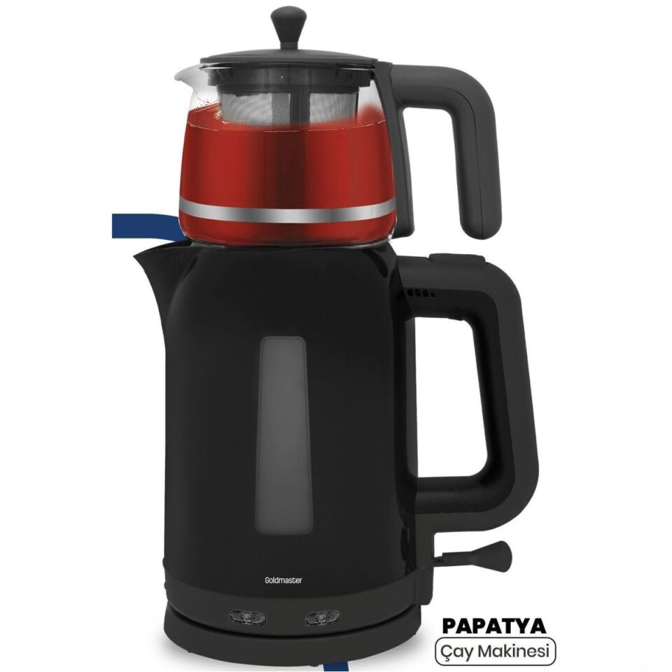 Goldmaster Papatya Siyah 2200 Watt Cam Demlikli Çay Makinesi Ve Su Isıtıcısı