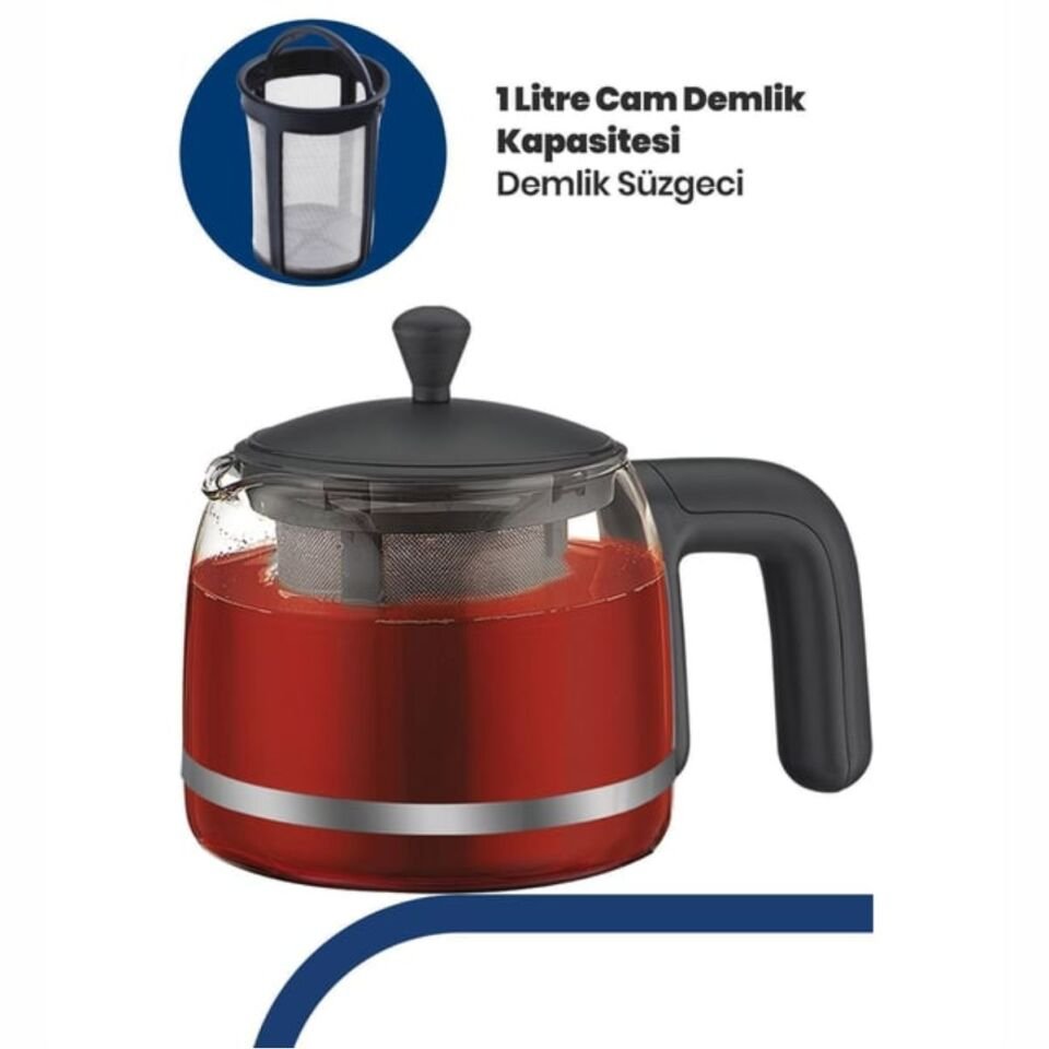 Goldmaster Papatya Siyah 2200 Watt Cam Demlikli Çay Makinesi Ve Su Isıtıcısı