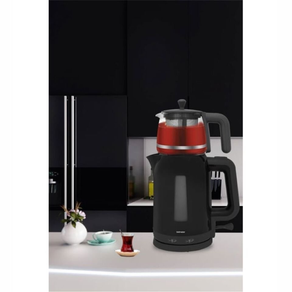 Goldmaster Papatya Siyah 2200 Watt Cam Demlikli Çay Makinesi Ve Su Isıtıcısı