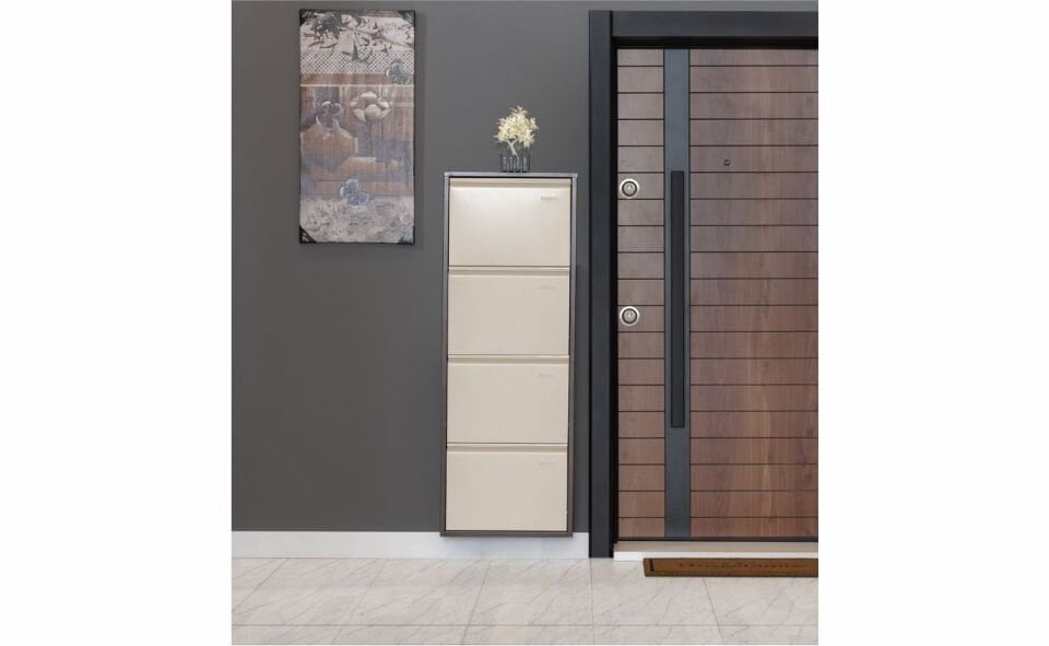 Doğuş 4 Lü Metal Ayakkabılık Kahve/Krem