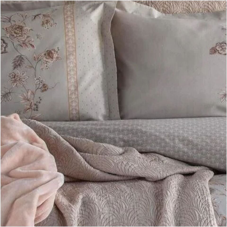Pamuklar Apricitas Çift Kişilik Nevresim Takımı+Yatak Örtüsü+Battaniye Set Alberta Blush