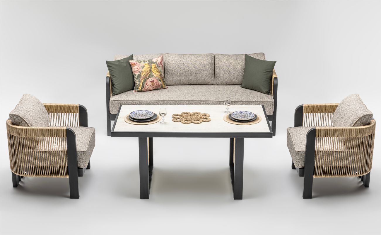 Terazzi Atlas.3+1+1.80X145X65 R.Cam.Siyah Bahçe Mob.