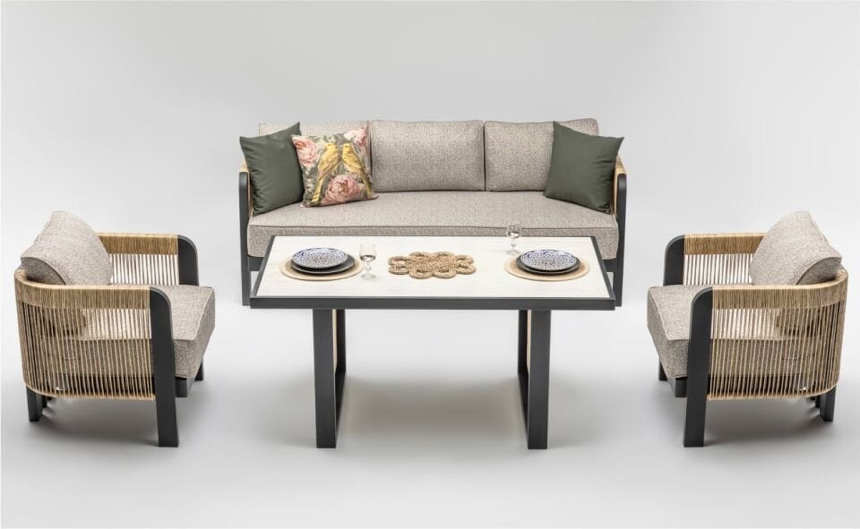 Terazzi Atlas.3+1+1.80X145X65 R.Cam.Siyah Bahçe Mob.