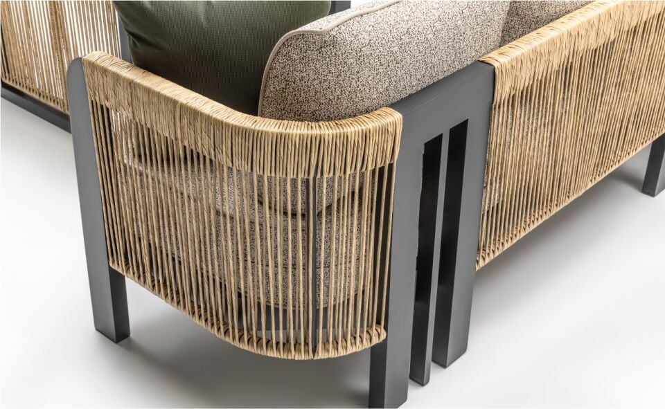 Terazzi Atlas.3+1+1.80X145X65 R.Cam.Siyah Bahçe Mob.