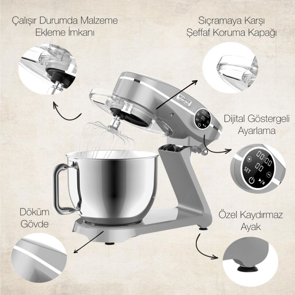 Schafer Neocast 1800 W 6 lt Gümüş Stand Mikser