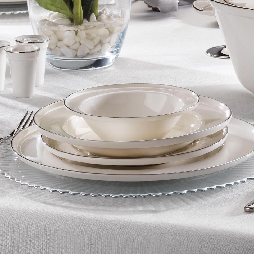 Schafer Queen Bonny Bone Yemek Takımı 60 Parça-Platin