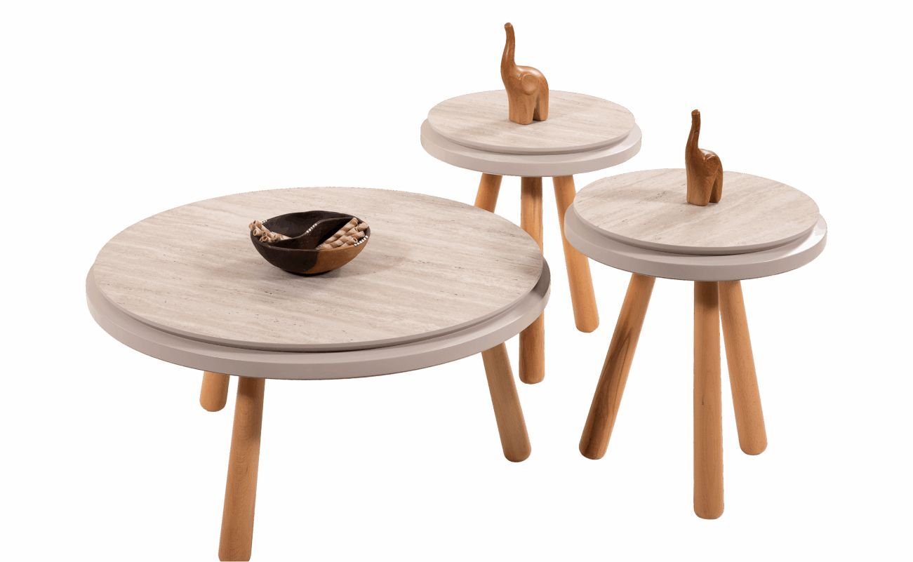 Furax Odessa Zigon-Orta Sehpa Traverten/Gri/Meşe