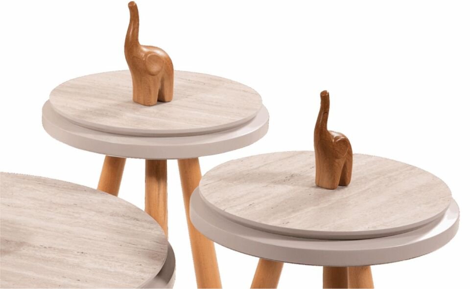 Furax Odessa Zigon-Orta Sehpa Traverten/Gri/Meşe