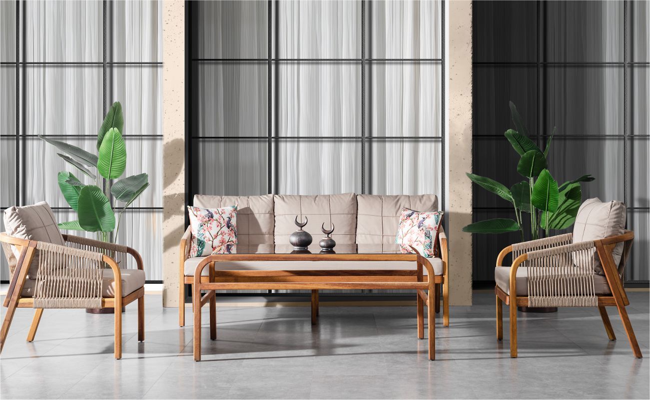 Terazzi Evora Plus 3+1+1 Cam Sehpalı Oturma Grubu Ceviz