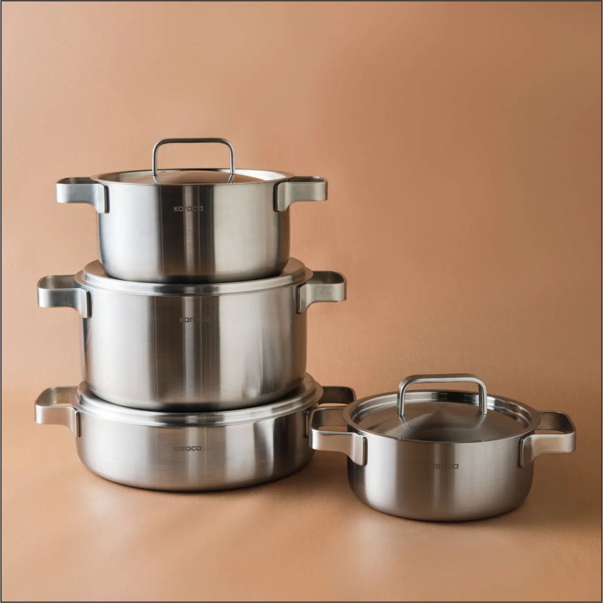 KARACA POWERSTEEL 316+ 3PLY ONYX İNDÜKSİYON TABANLI ÇELİK 8 PARÇA TENCERE SETİ