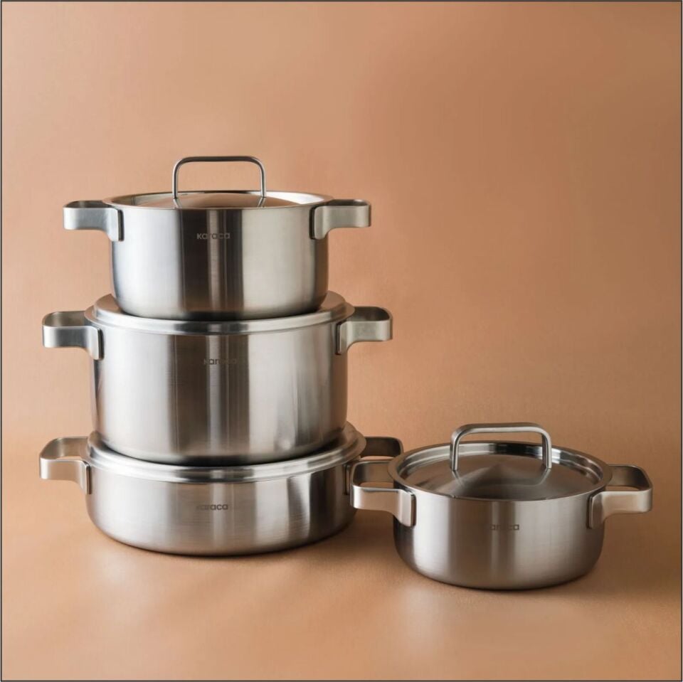 KARACA POWERSTEEL 316+ 3PLY ONYX İNDÜKSİYON TABANLI ÇELİK 8 PARÇA TENCERE SETİ