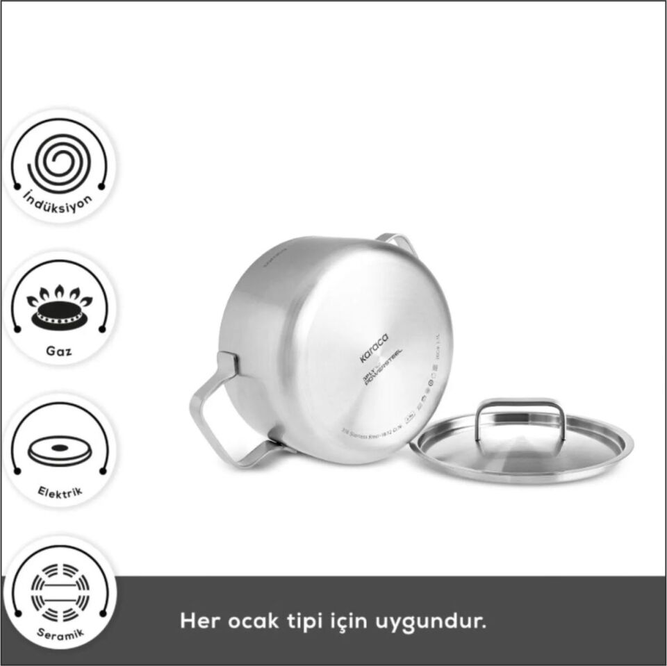 KARACA POWERSTEEL 316+ 3PLY ONYX İNDÜKSİYON TABANLI ÇELİK 8 PARÇA TENCERE SETİ