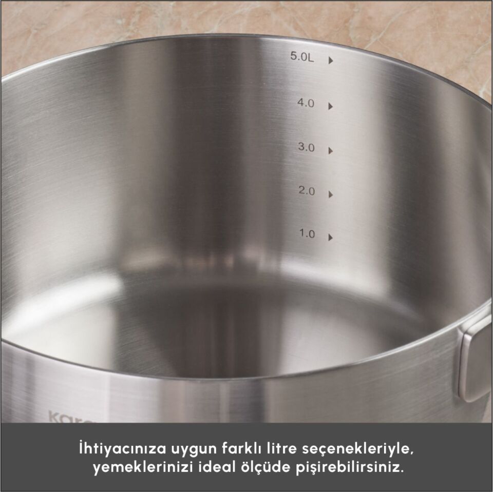 KARACA POWERSTEEL 316+ 3PLY ONYX İNDÜKSİYON TABANLI ÇELİK 8 PARÇA TENCERE SETİ