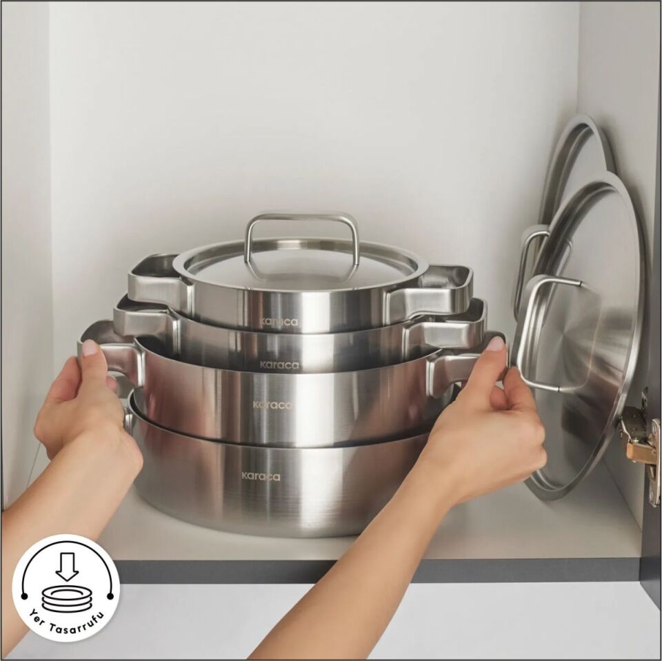 KARACA POWERSTEEL 316+ 3PLY ONYX İNDÜKSİYON TABANLI ÇELİK 8 PARÇA TENCERE SETİ