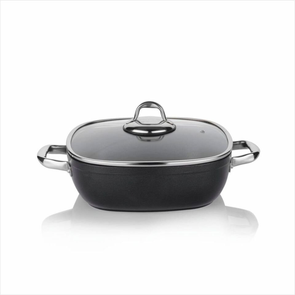 Schafer Gastronomie Master Seramik Basık Tencere 24Cm-Siyah/Gri