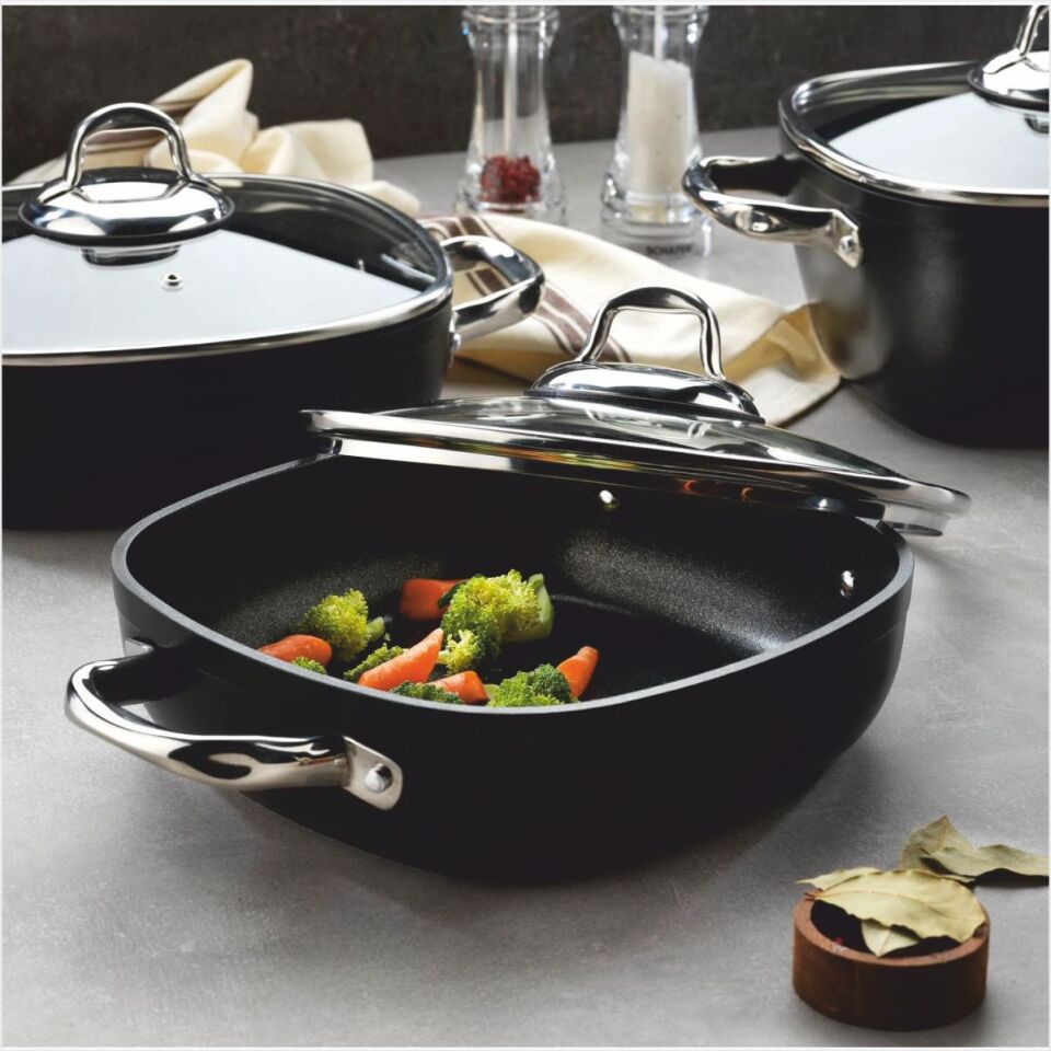 Schafer Gastronomie Master Seramik Basık Tencere 24Cm-Siyah/Gri