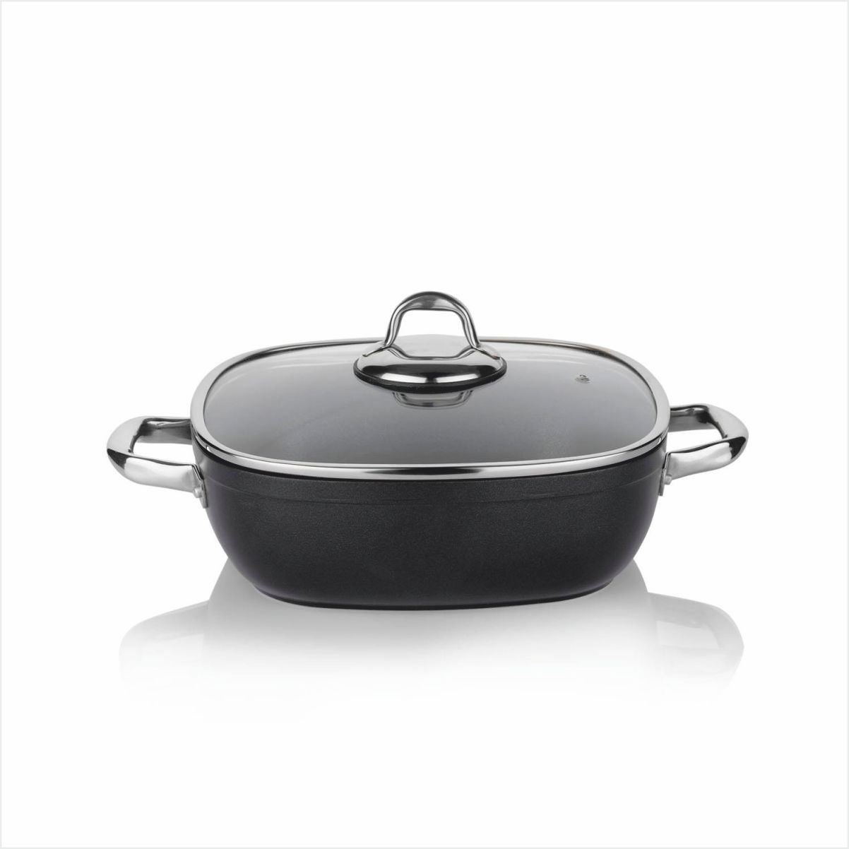 Schafer Gastronomie Master Seramik Basık Tencere 24Cm-Siyah/Gri