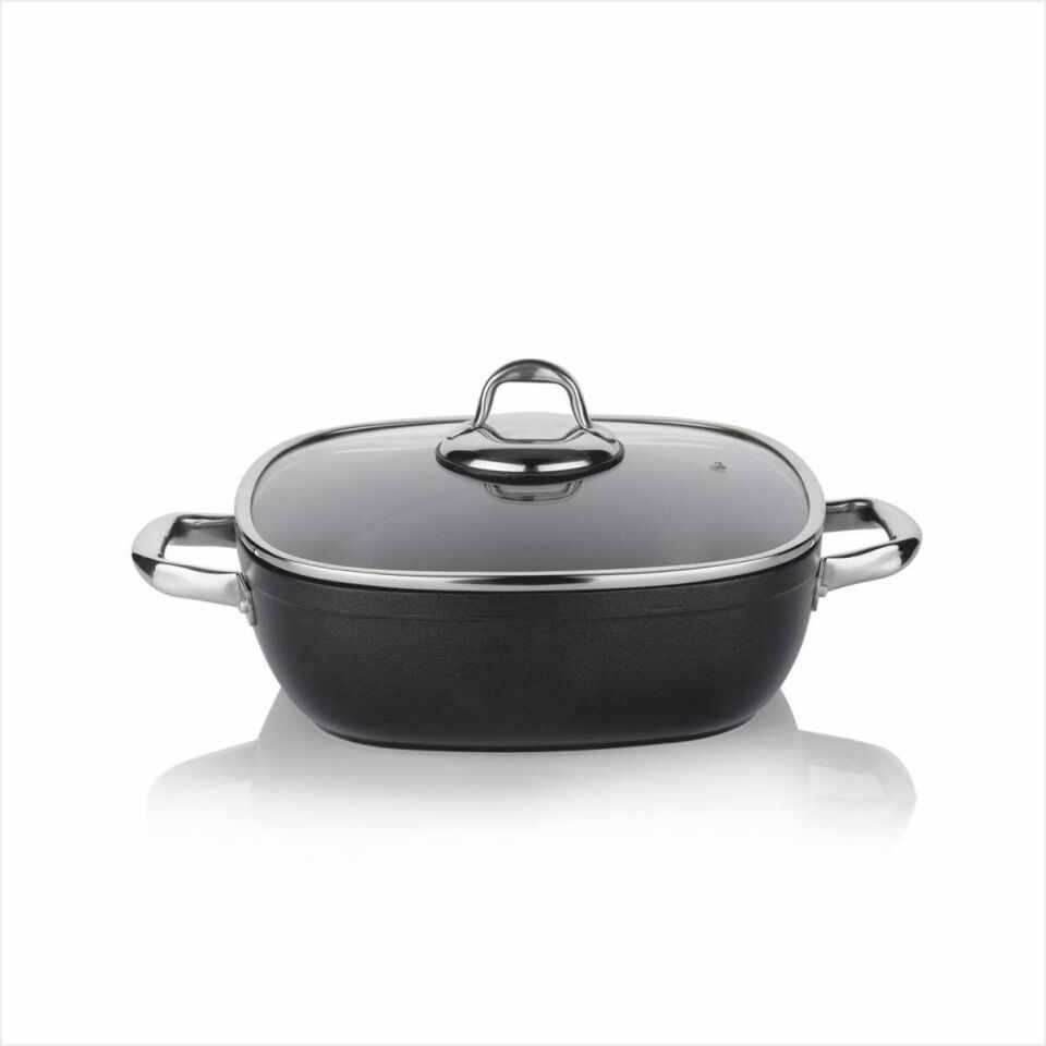 Schafer Gastronomie Master Seramik Basık Tencere 24Cm-Siyah/Gri