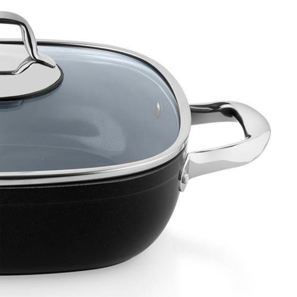 Schafer Gastronomie Master Seramik Basık Tencere 26Cm-Siyah/Gri