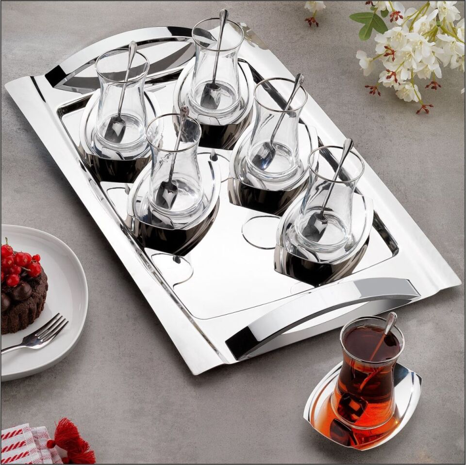 SCHAFER ALLURE ÇELİK ÇAY SETİ 19 PARÇA-GÜMÜŞ