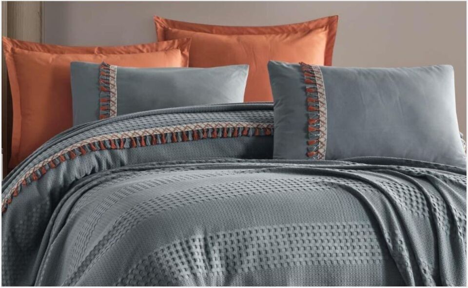 Aran Clasy Butik Tek Kişilik Pike Takımı Bohemline Gri V1