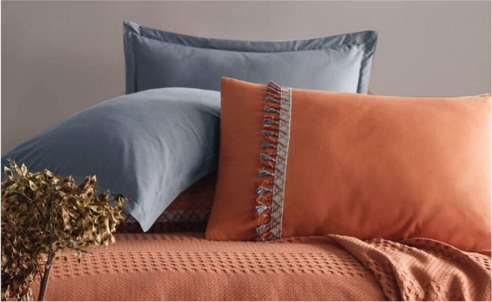 Aran Clasy Butik Tek Kişilik Püsküllü Pike Takımı Bohamline V2 Kiremit