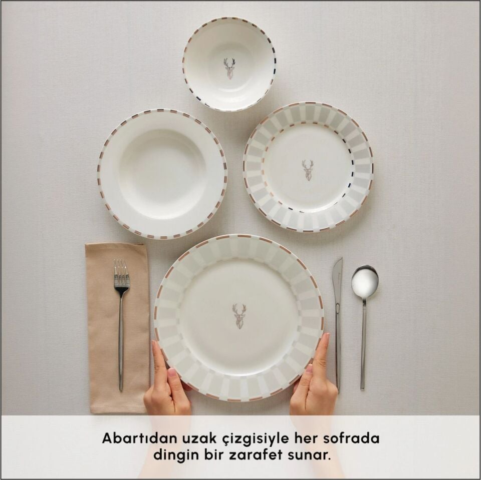 KARACA ELEGANCE BONE ARİES METALİC 24 PARÇA 6 KİŞİLİK YEMEK TAKIMI