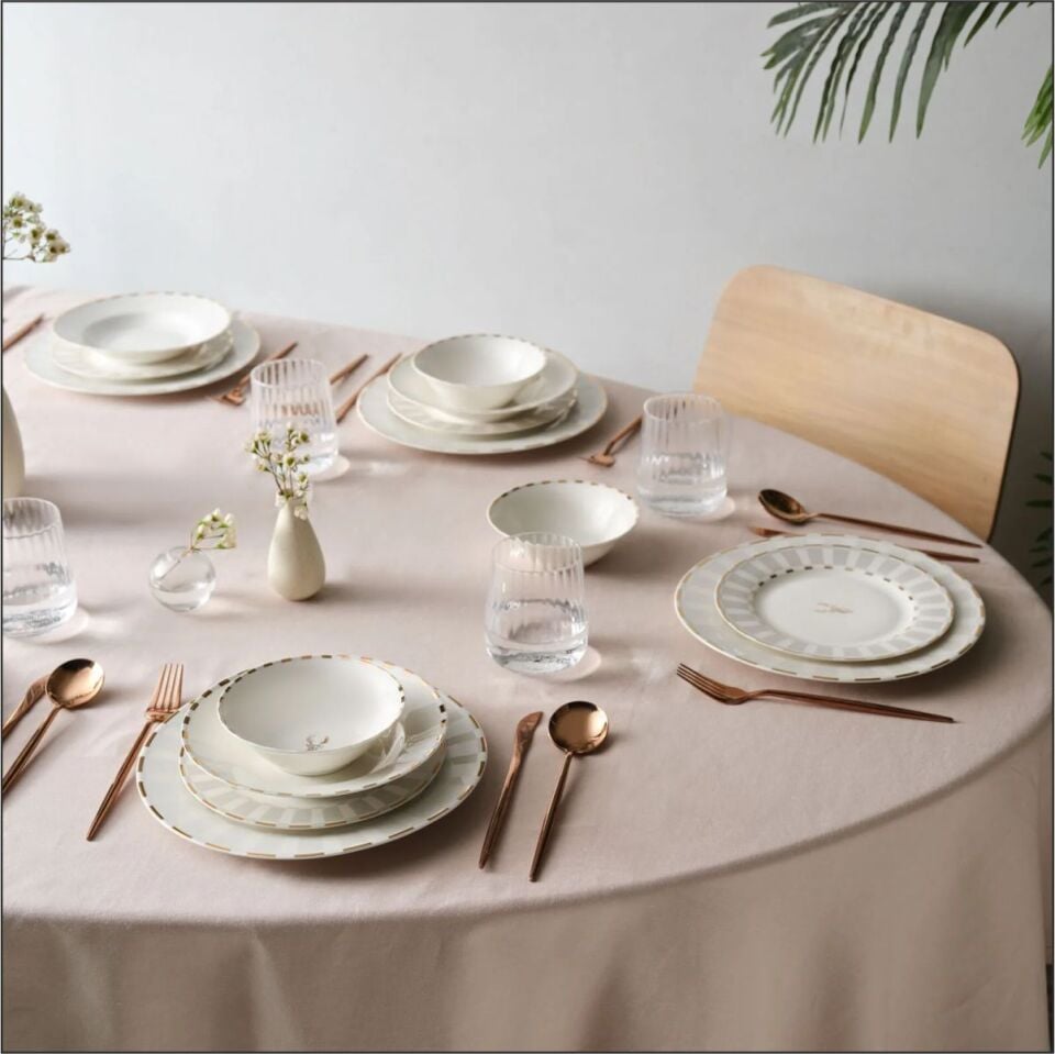 KARACA ELEGANCE BONE ARİES METALİC 24 PARÇA 6 KİŞİLİK YEMEK TAKIMI
