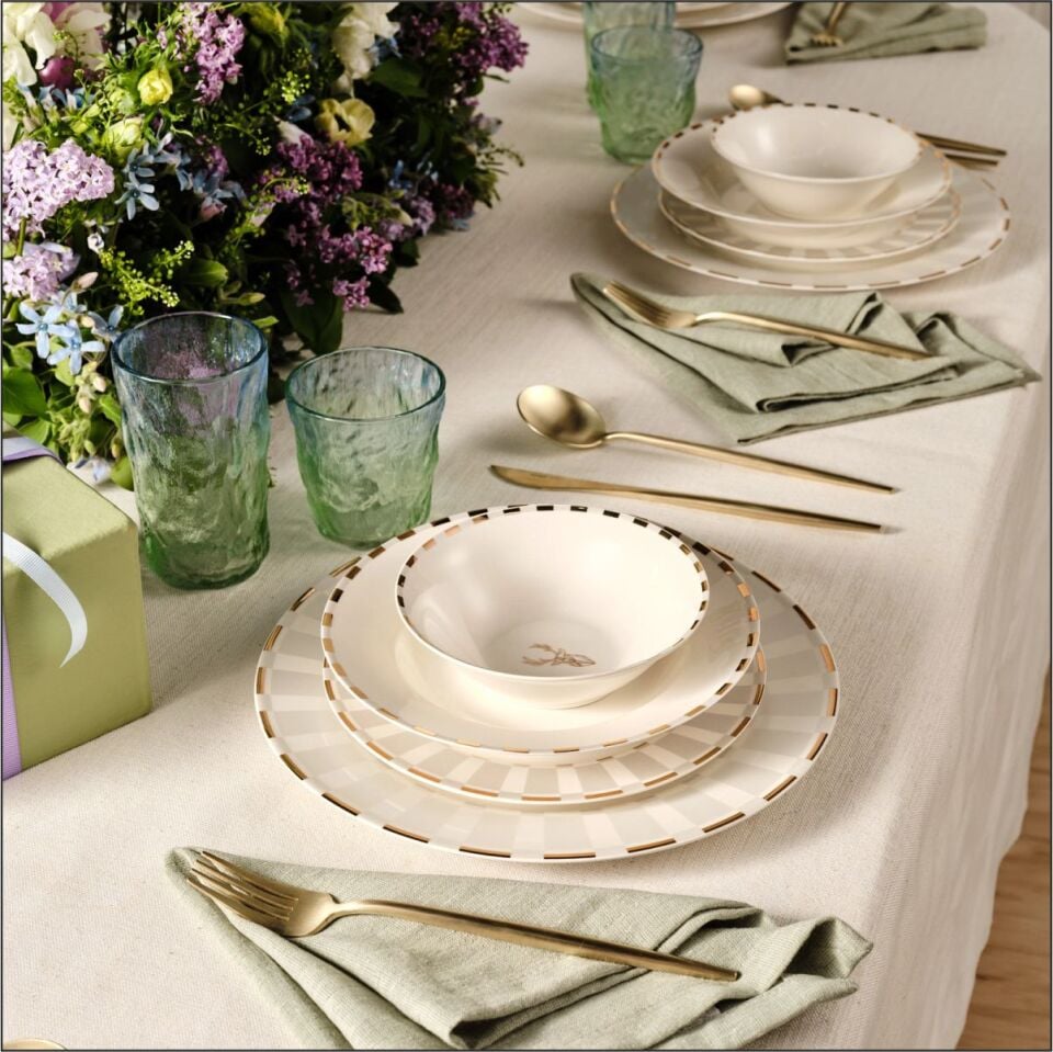 KARACA ELEGANCE BONE ARİES METALİC 24 PARÇA 6 KİŞİLİK YEMEK TAKIMI