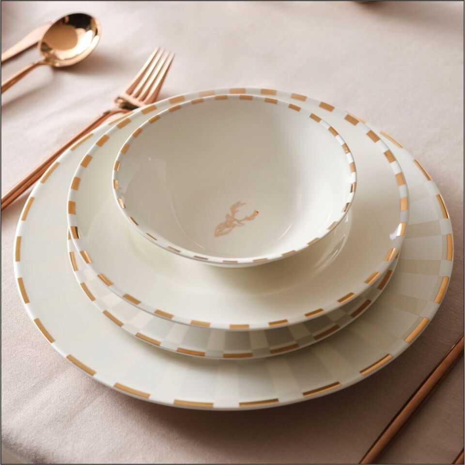 KARACA ELEGANCE BONE ARİES METALİC 24 PARÇA 6 KİŞİLİK YEMEK TAKIMI