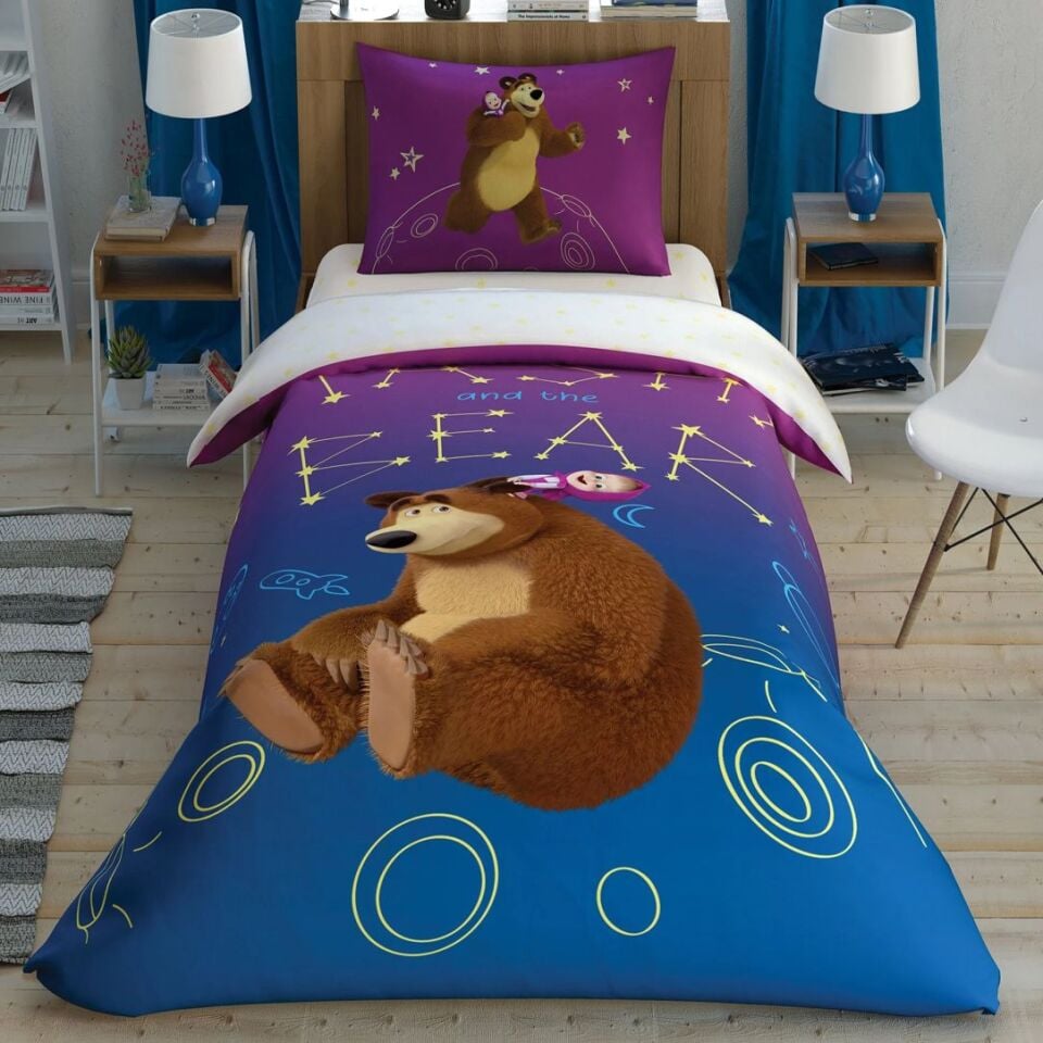 Taç Lisanslı Masha And The Bear Galaxy Tek Kişilik Nevresim Takımı