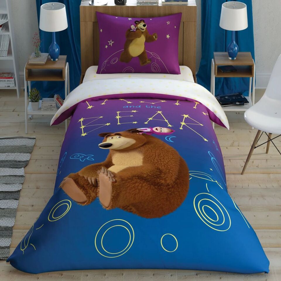 Taç Lisanslı Masha And The Bear Galaxy Tek Kişilik Nevresim Takımı