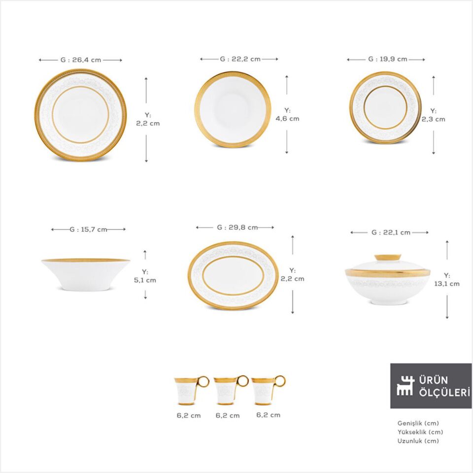 Karaca Royal Bone Charlotte Beyaz Gold