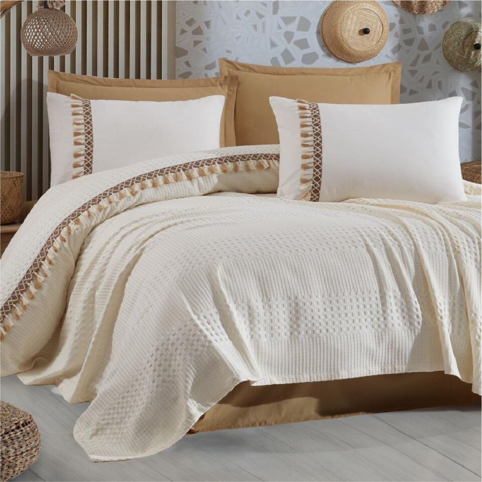 Aran Butik Pike Takımı Tek Kişilik  Bohamlıne / V5 - Ekru