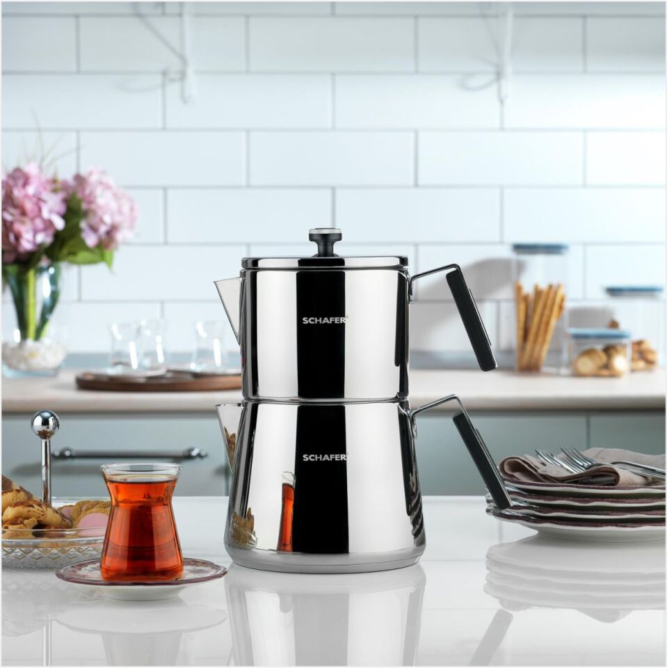 SCHAFER TOLEDO ÇELİK ÇAYDANLIK TAKIMI 4 PARÇA-INOX (BÜYÜK BOY)