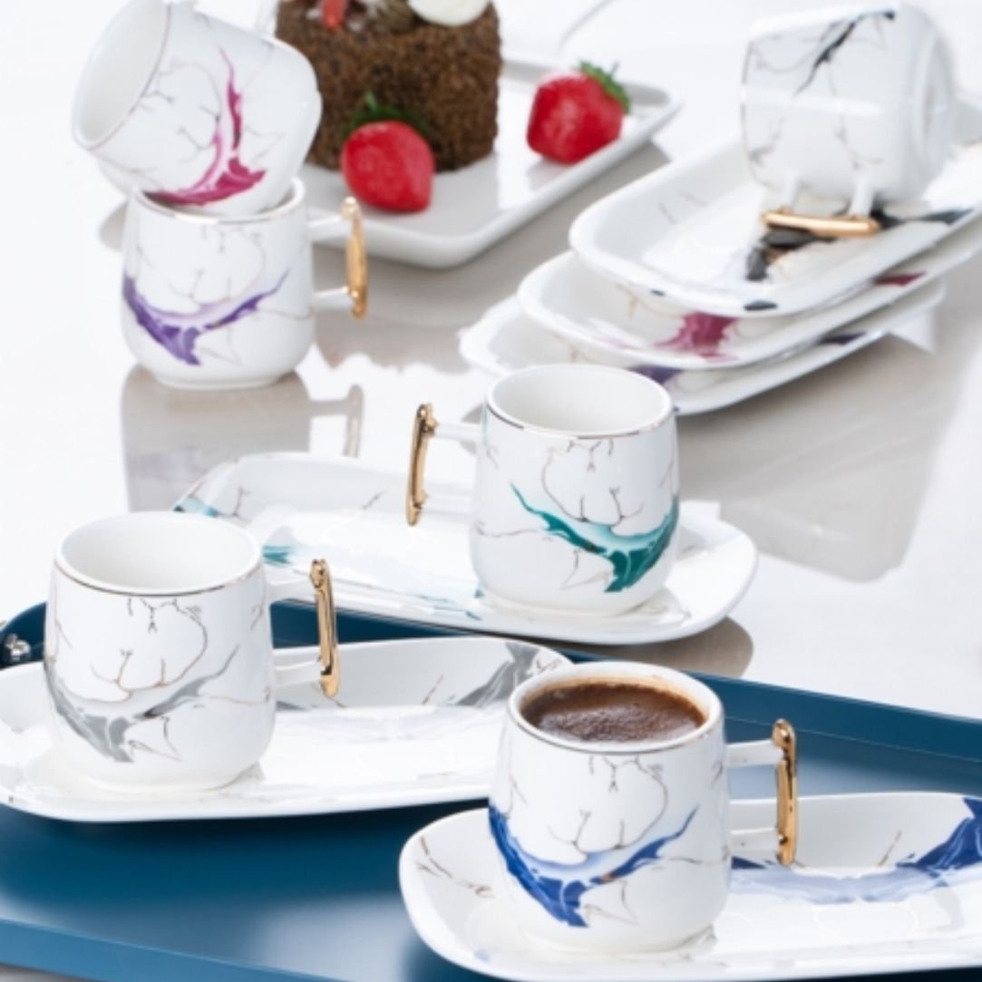 Acar Maison Porselen 6 Kişilik Kahve Fincan Takımı Renkli